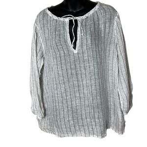 Eileen fisher women’s large 100% linen long sleeve keyhole boxy top summer